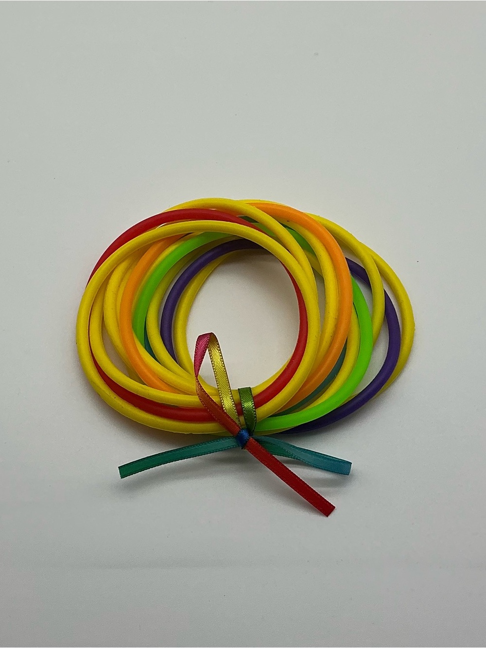 Set of 12 Yellow and Rainbow Colored Jelly Bracelets